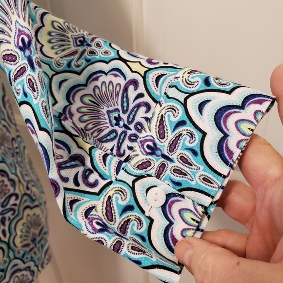 Chico's Scallop-Print Button Front No Iron Linen Shirt Size 0=8/10 Colorful - Picture 4 of 13